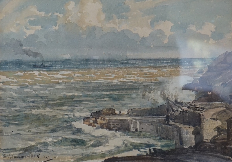 Samuel John Lamorna Birch RA RWS (1869-1955), watercolour, ‘South East Wind’, signed and dated 1941, The Fine Arts Society inscribed label verso, 15 x 22cm. Condition - fair